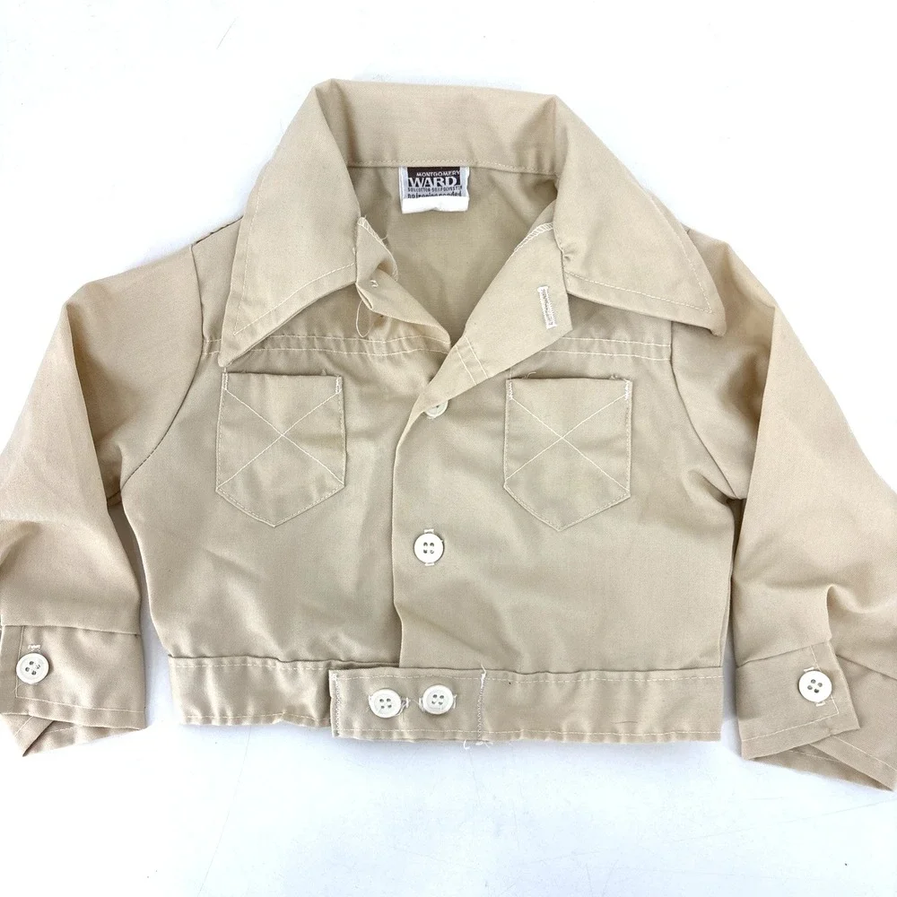 Vintage‎ 70s Baby Toddler 2T Tan Jacket Leisure Button Montgomery Ward Collared